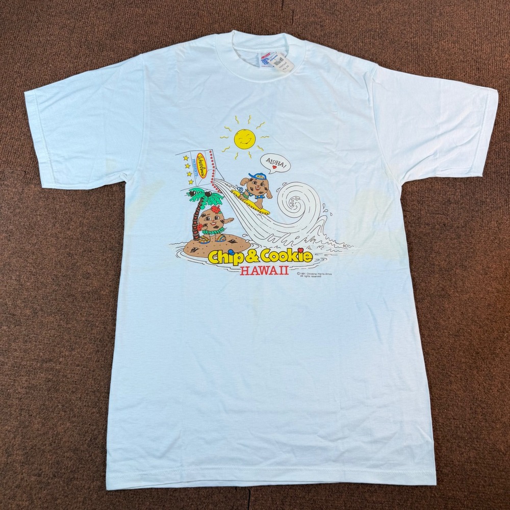 Vintage 1991 Chip & Cookie Hawaii Famous Amos T Shirt Jerzees USA White Med 3054